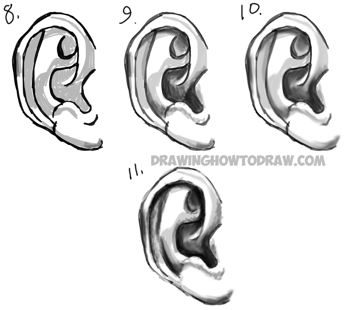 howtodraw-realistic-ears2 How to draw an ear from the front and from the side