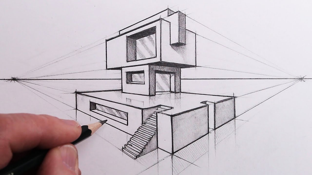 How To Draw 1Point Perspective Draw 3D Buildings  YouTube
