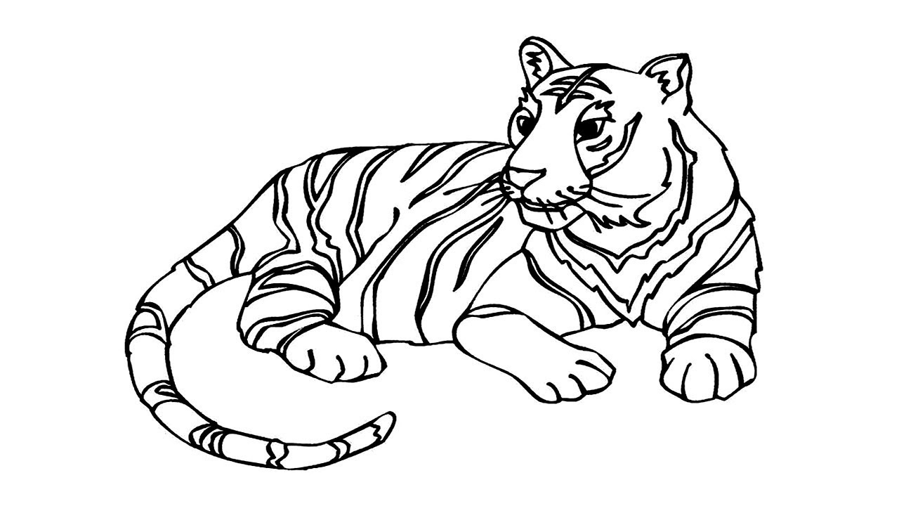 Animals, Park, Black, Africa, Outline, Drawing - Tiger Black And White  Clipart, HD Png Download - vhv