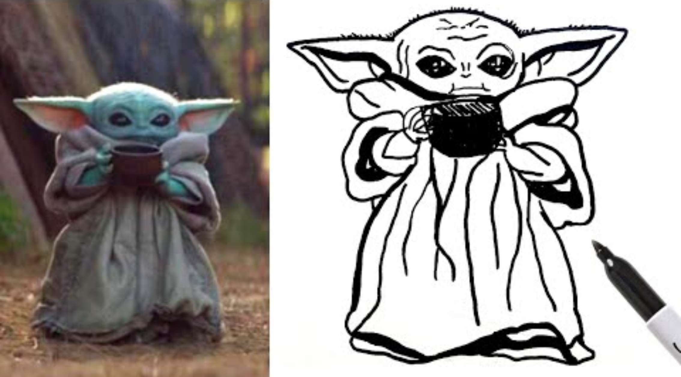 Baby-Yoda-Sipping-Soup-1 How To Draw Baby Yoda: 23 Tutorials for You