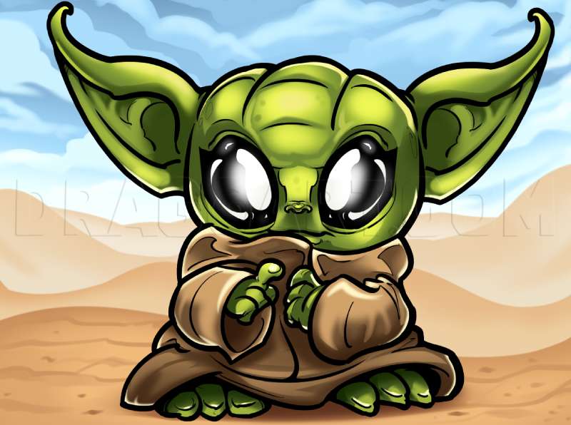 Draw-Baby-Yoda-In-6-Steps How To Draw Baby Yoda: 23 Tutorials for You