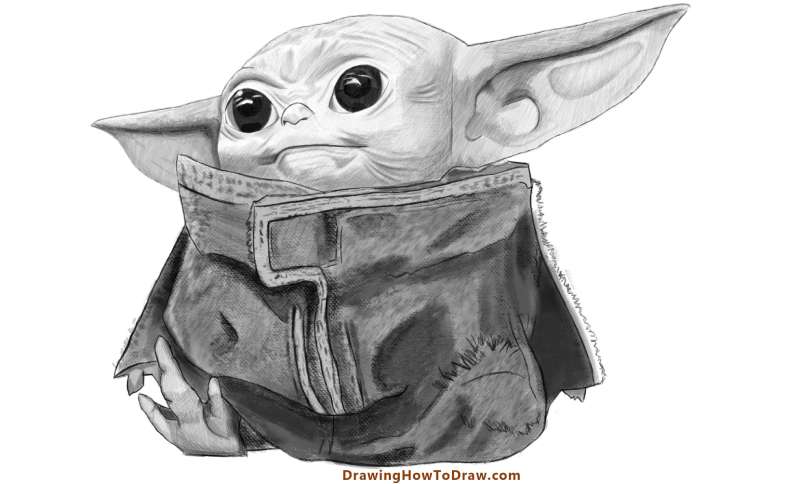 How-To-Draw-Baby-Yoda-From-The-Mandalorian-Realistic-%E2%80%93-Easy-Step-By-Step-Drawing-Tutorial-1 How To Draw Baby Yoda: 23 Tutorials for You