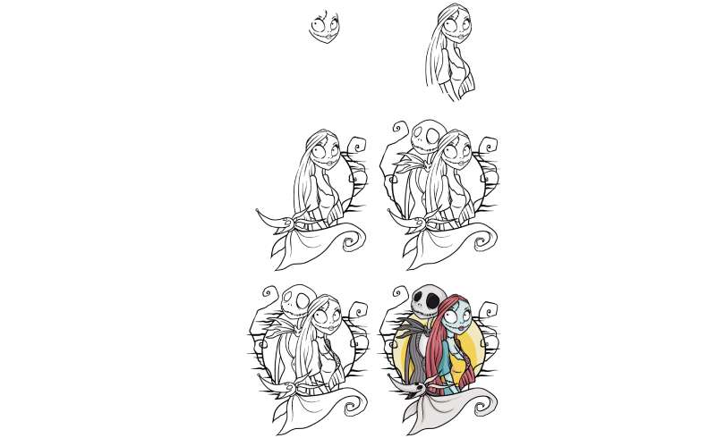 How-To-Draw-Jack-Skellington-With-Sally-1 How To Draw Jack Skellington: 21 Easy Tutorials