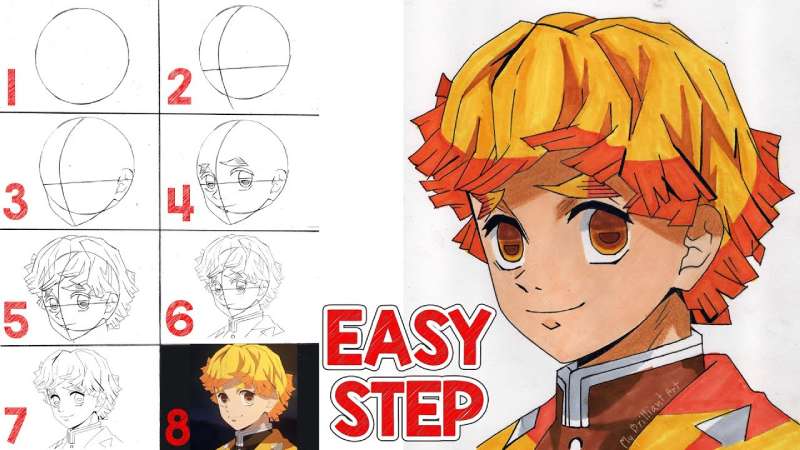 8-Easy-Steps-To-Draw-Zenitsu-Demon-Slayer-1 How To Draw Zenitsu: 27 Tutorials For You