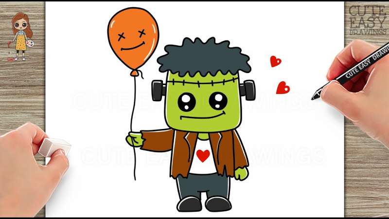 How-To-Draw-Frankenstein-Easy-Cute-Halloween-Drawing-1 How To Draw Frankenstein’s Monster: 19 Tutorials