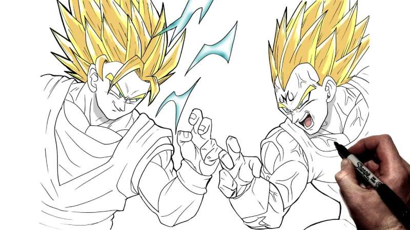How-To-Draw-Goku-Vs-Majin-Vegeta-step-By-Step-Dragon-Ball-1 How To Draw Vegeta: 21 Awesome Tuts