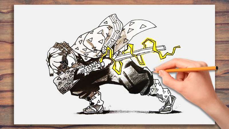 How-To-Draw-Poses-From-Demon-Slayer-Drawing-Zenitsu-Thunderclap-And-Flash-1 How To Draw Zenitsu: 27 Tutorials For You