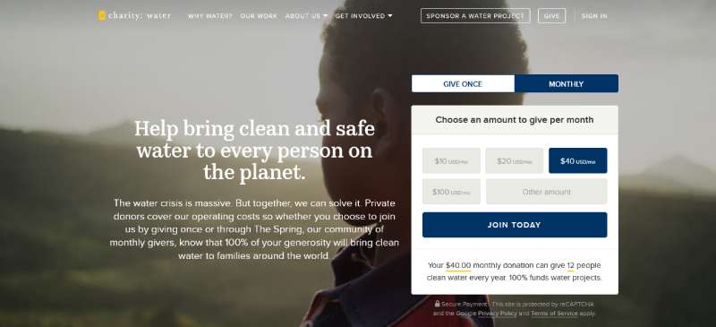 CHARITY-WATER The Best Charity Website Design Examples of the Year