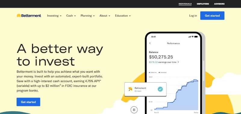 Betterment Best Financial Services Websites: Designs that Pay Off